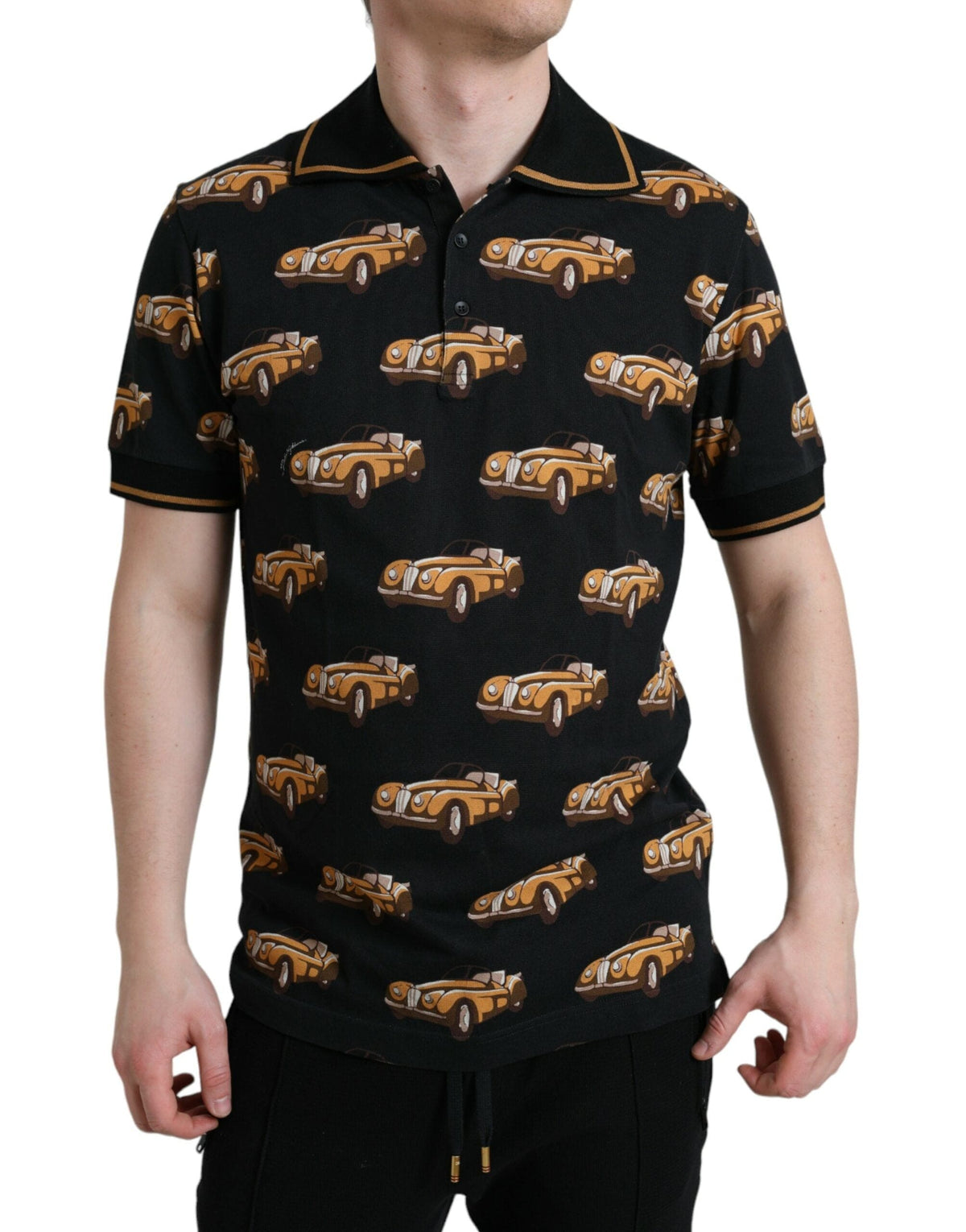 Camiseta polo de manga corta con estampado de coches negros de Dolce &amp; Gabbana