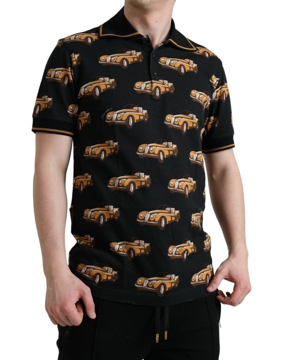 Camiseta polo de manga corta con estampado de coches negros de Dolce &amp; Gabbana