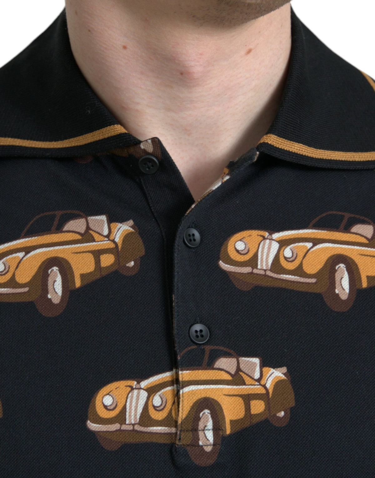 Camiseta polo de manga corta con estampado de coches negros de Dolce &amp; Gabbana