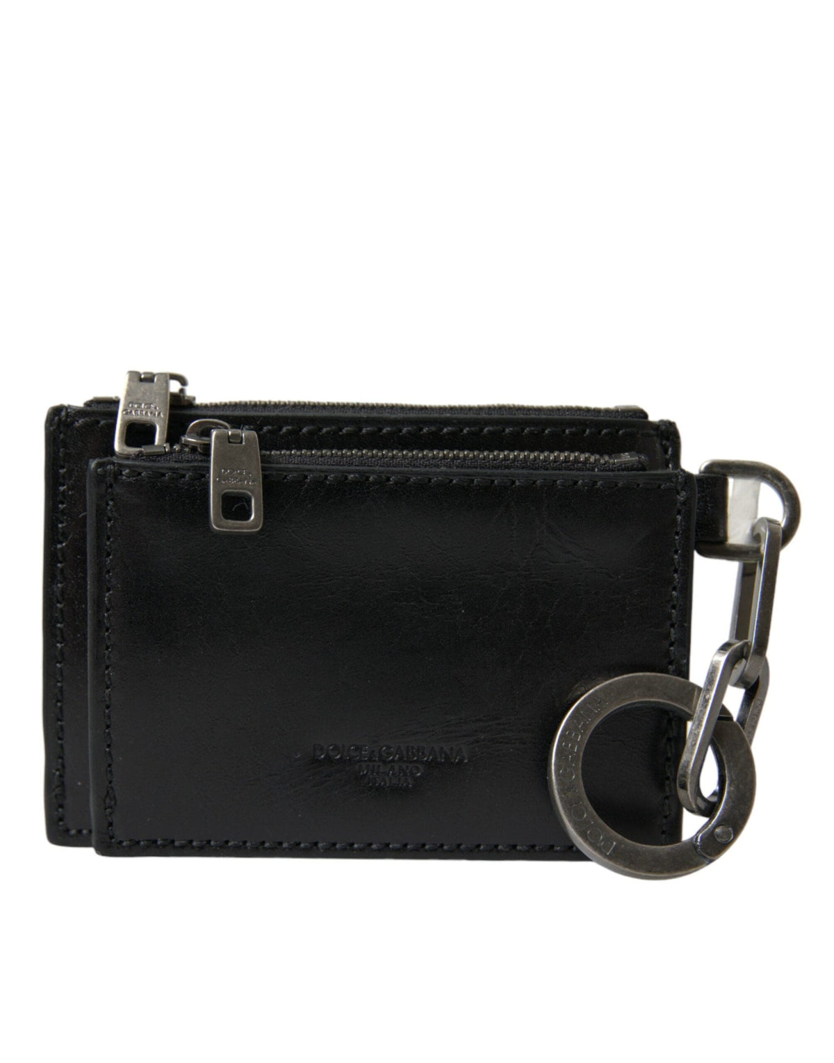 Porte-clés porte-monnaie porte-clés portefeuille zippé en cuir noir Dolce &amp; Gabbana