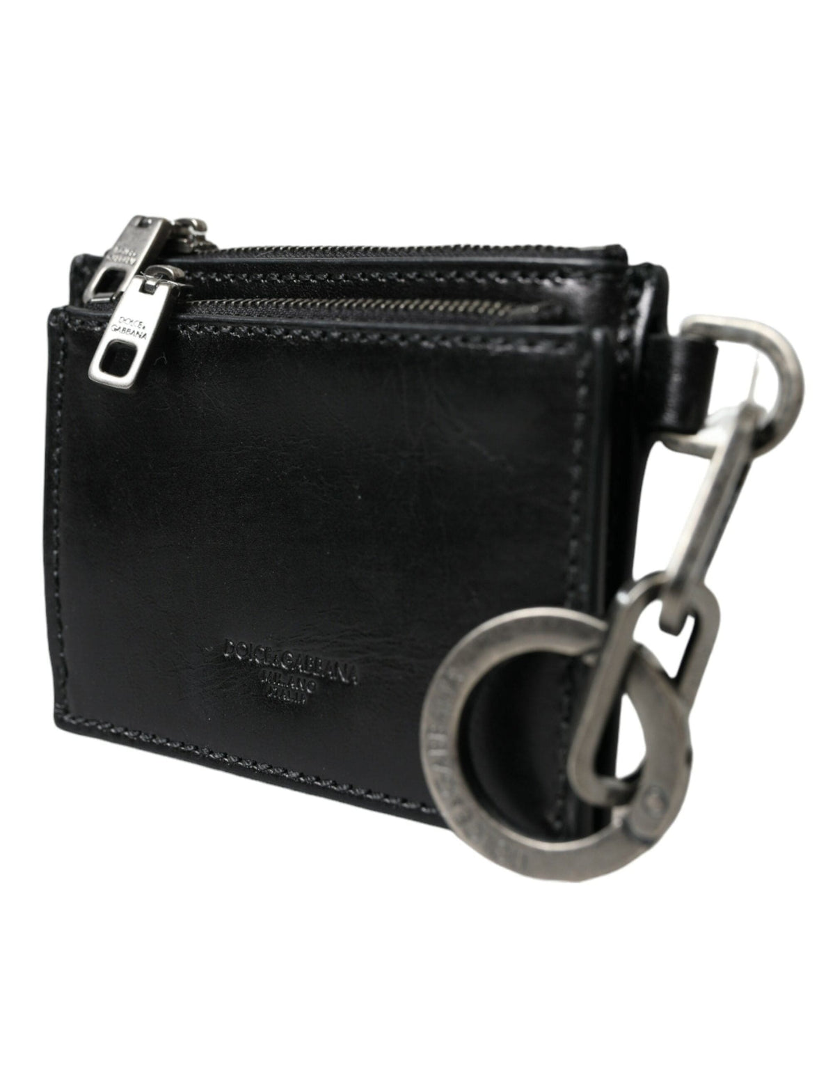 Porte-clés porte-monnaie porte-clés portefeuille zippé en cuir noir Dolce &amp; Gabbana