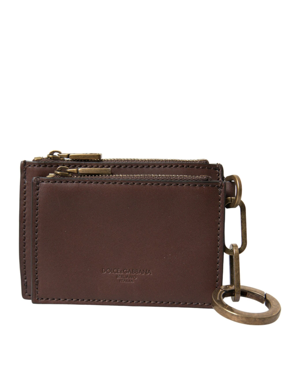 Porte-clés porte-monnaie porte-clés porte-monnaie zippé en cuir marron Dolce &amp; Gabbana