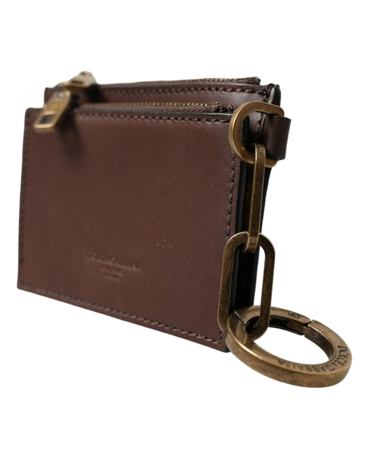 Porte-clés porte-monnaie porte-clés porte-monnaie zippé en cuir marron Dolce &amp; Gabbana