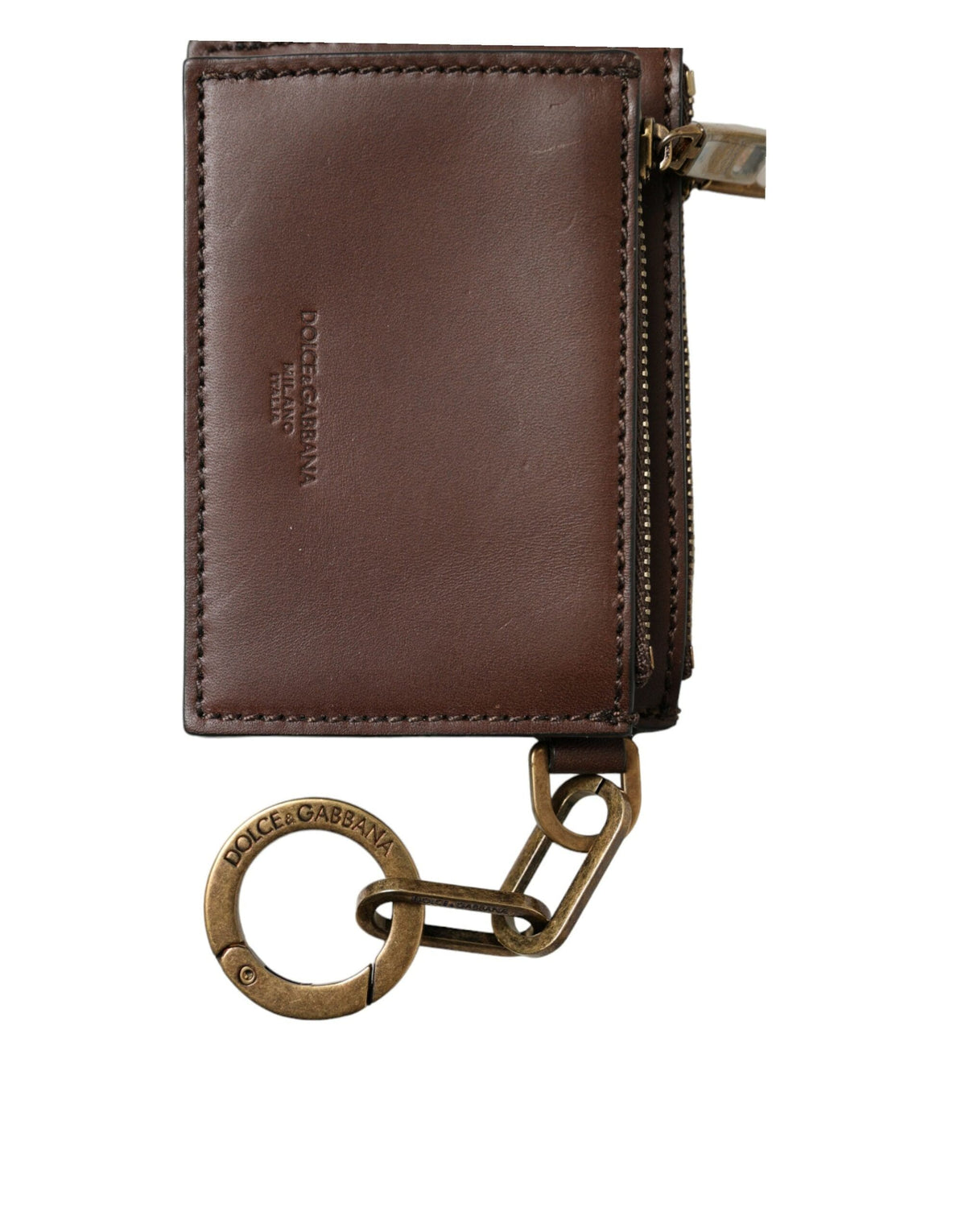 Porte-clés porte-monnaie porte-clés porte-monnaie zippé en cuir marron Dolce &amp; Gabbana