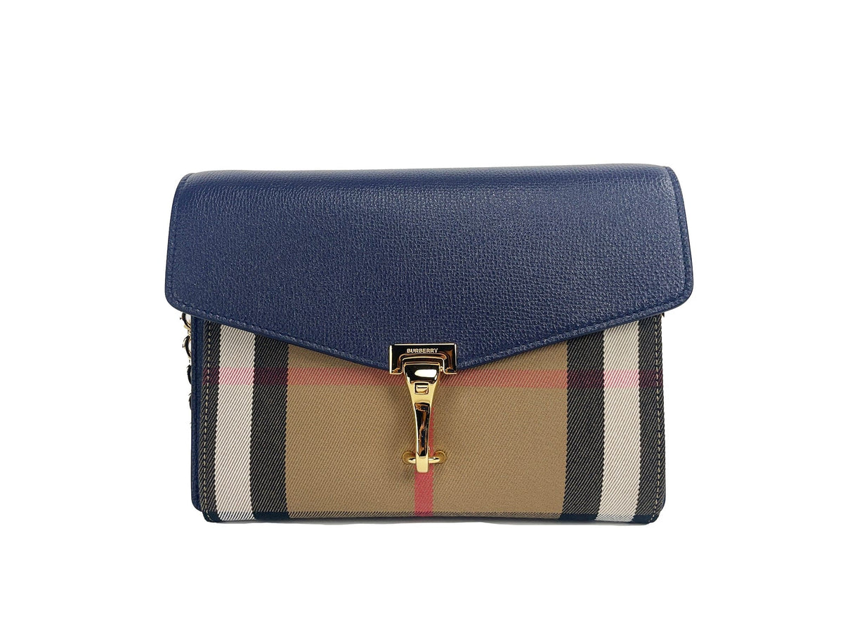 Sac à bandoulière en cuir bleu House Check de Burberry Macken Small Regency