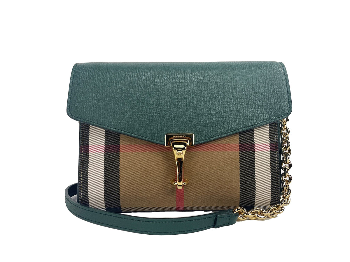 Bolso bandolera pequeño de piel con cuadros verdes vintage Macken de Burberry