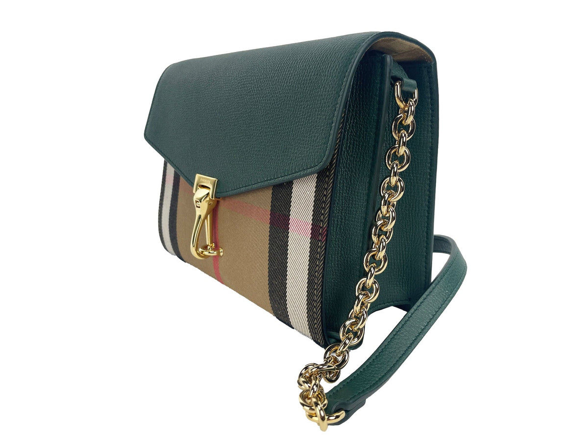 Bolso bandolera pequeño de piel con cuadros verdes vintage Macken de Burberry