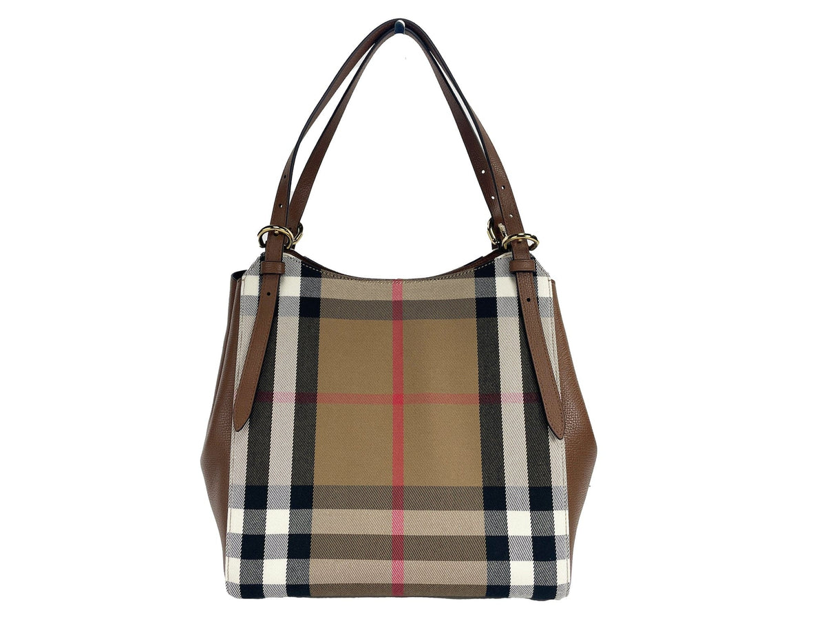 Petit sac fourre-tout Burberry Canterby en cuir marron et toile à carreaux