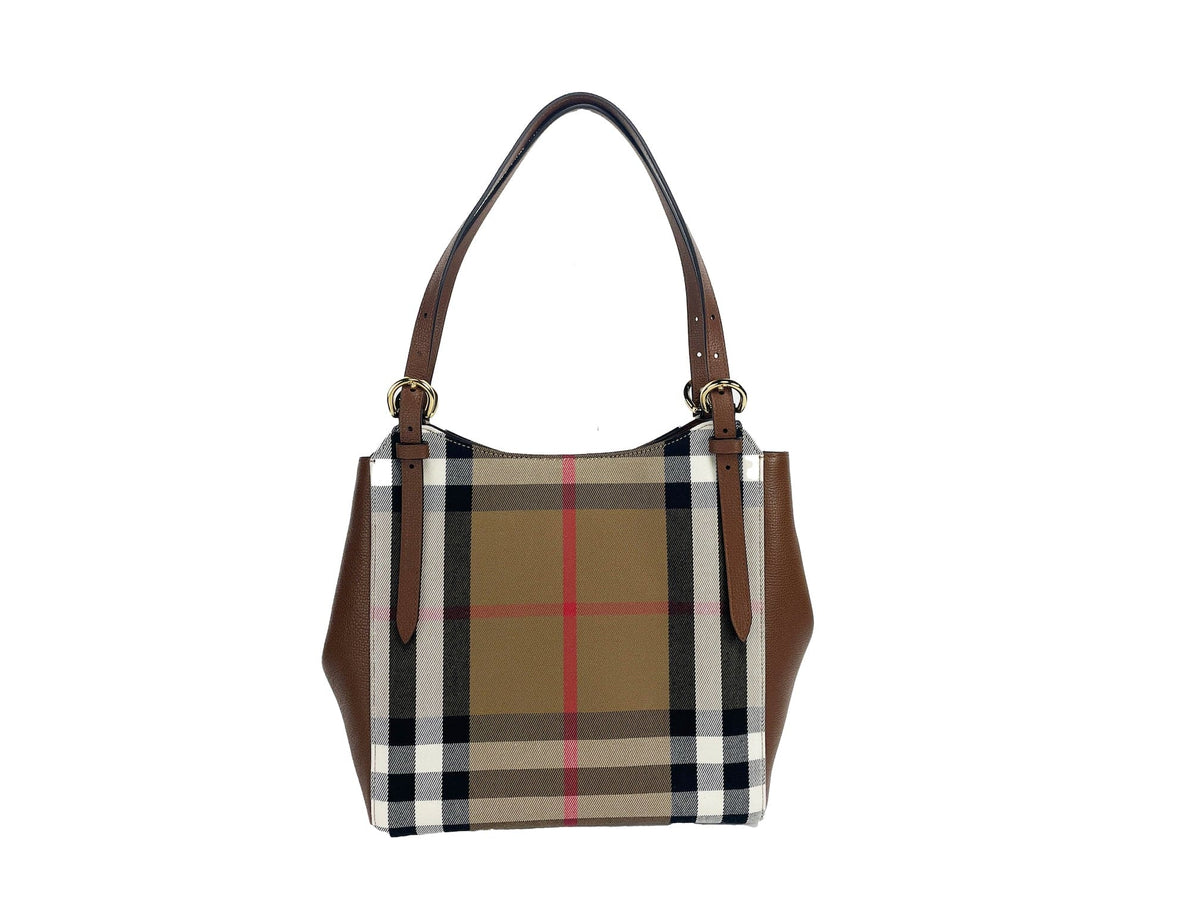 Petit sac fourre-tout Burberry Canterby en cuir marron et toile à carreaux