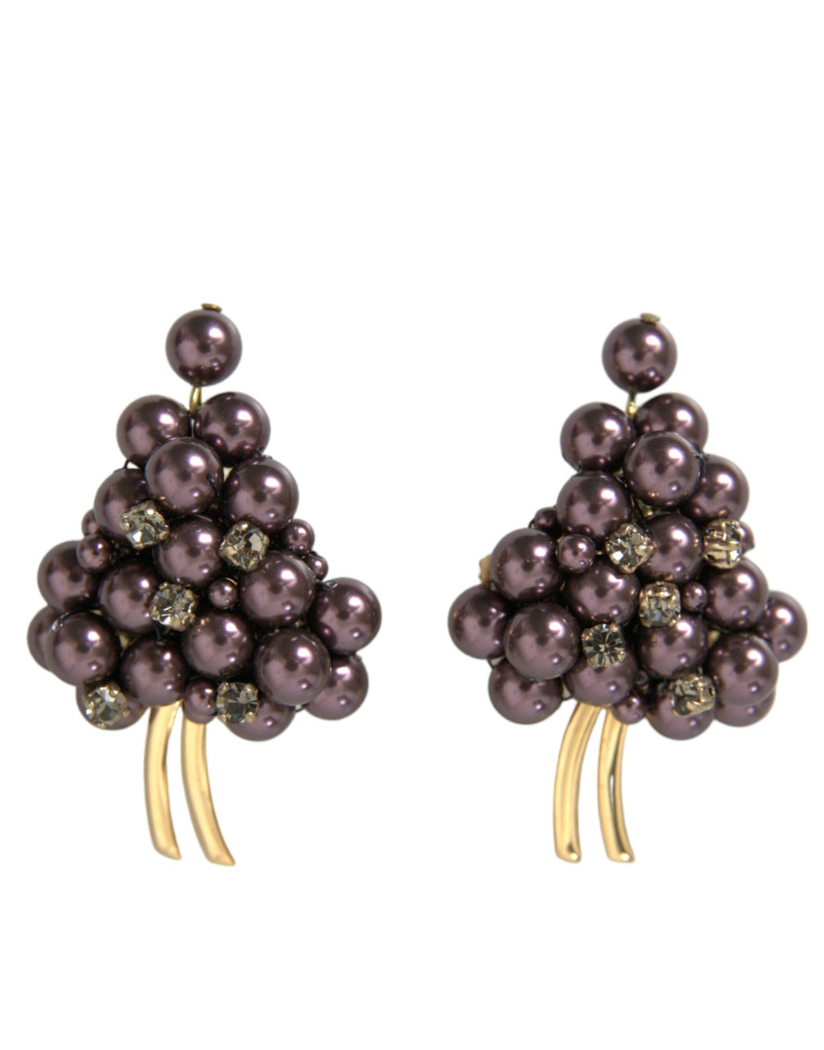 Boucles d'oreilles à clip florales en laiton doré et perles de raisin violet de Sicile Dolce &amp; Gabbana