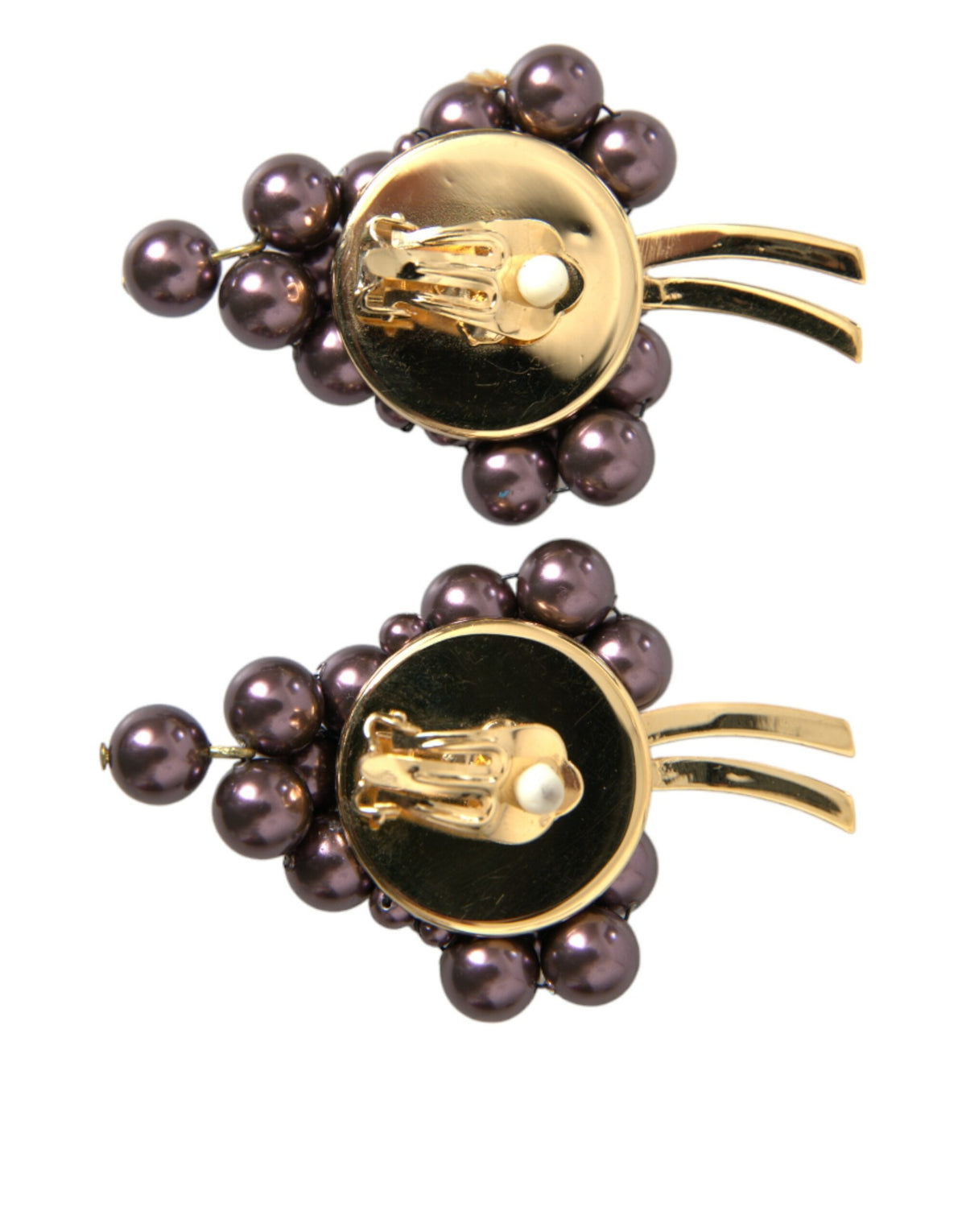 Boucles d'oreilles à clip florales en laiton doré et perles de raisin violet de Sicile Dolce &amp; Gabbana