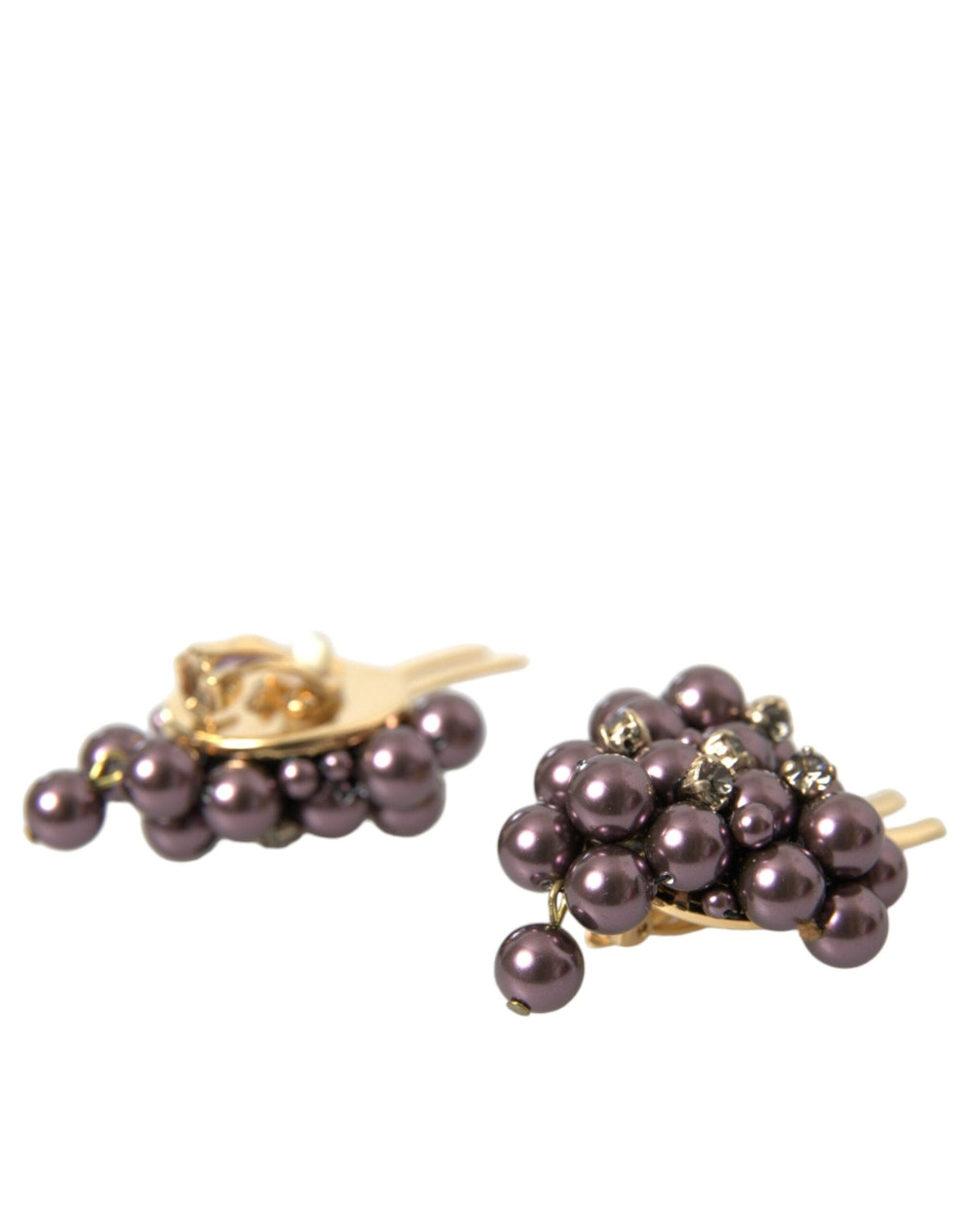 Boucles d'oreilles à clip florales en laiton doré et perles de raisin violet de Sicile Dolce &amp; Gabbana