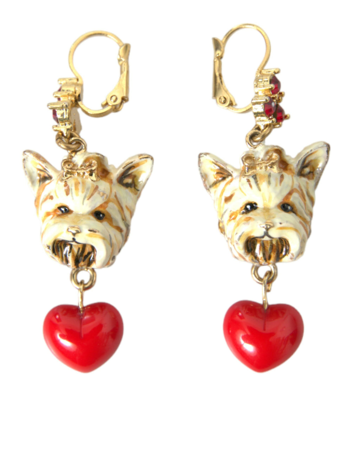 Boucles d'oreilles pendantes en laiton doré avec cœur et cristal rouge Dolce &amp; Gabbana