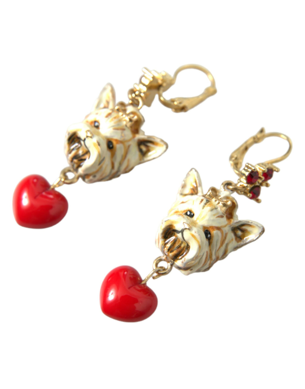 Pendientes colgantes de latón dorado con forma de perro y cristales rojos de Dolce &amp; Gabbana