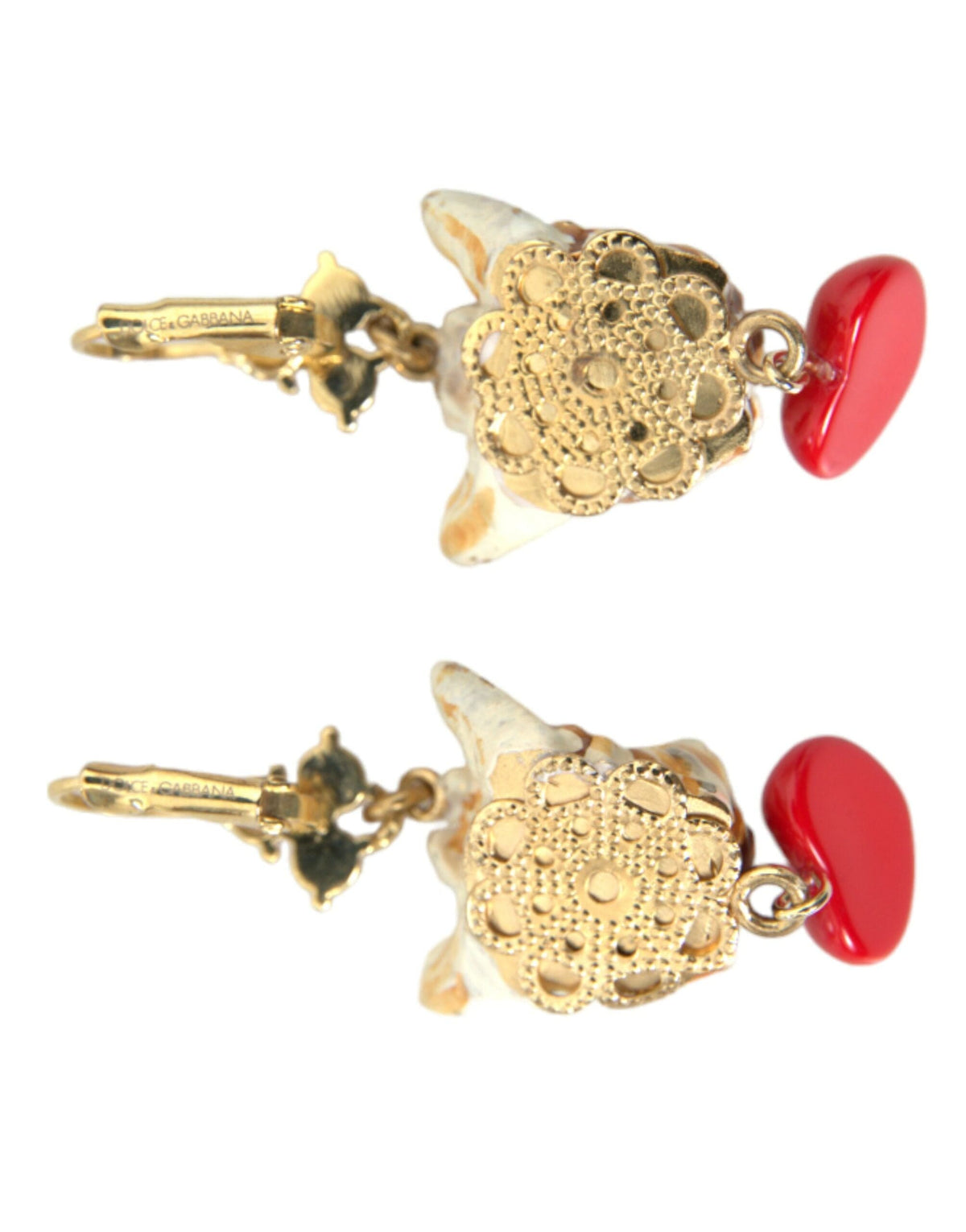 Pendientes colgantes de latón dorado con forma de perro y cristales rojos de Dolce &amp; Gabbana