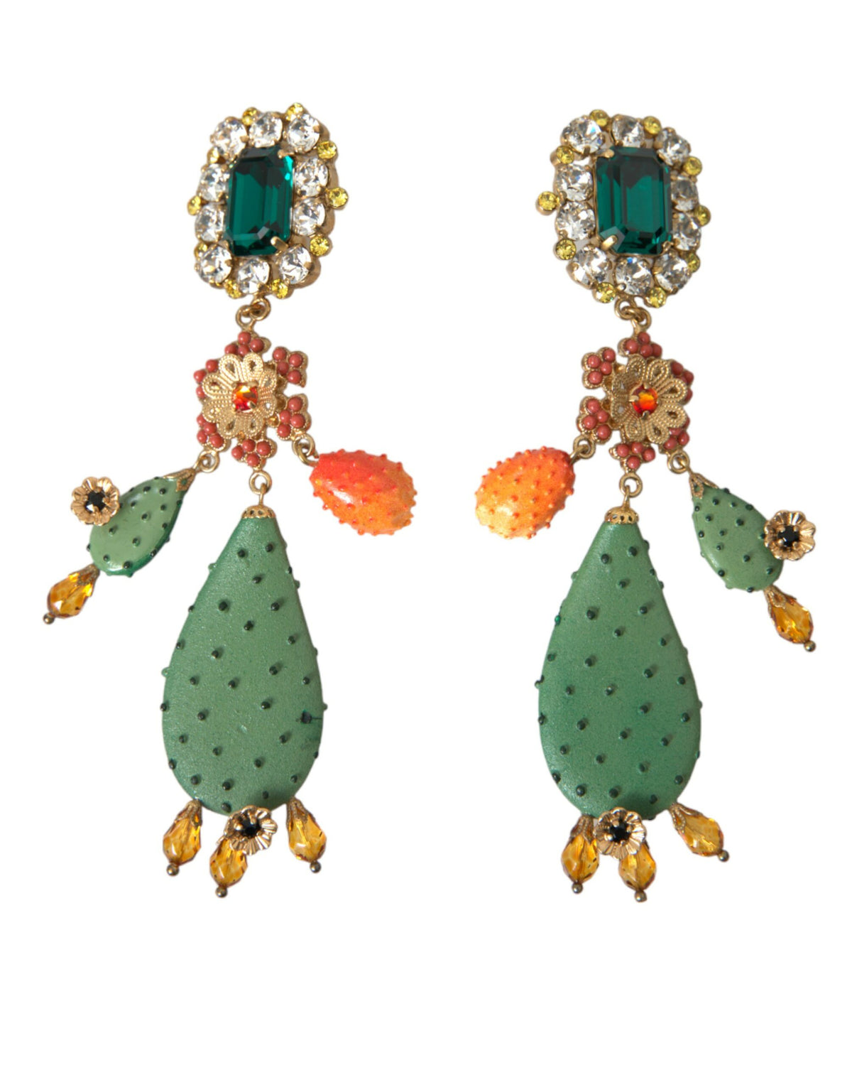 Boucles d'oreilles pendantes à clip en cristal de cactus vert Dolce &amp; Gabbana