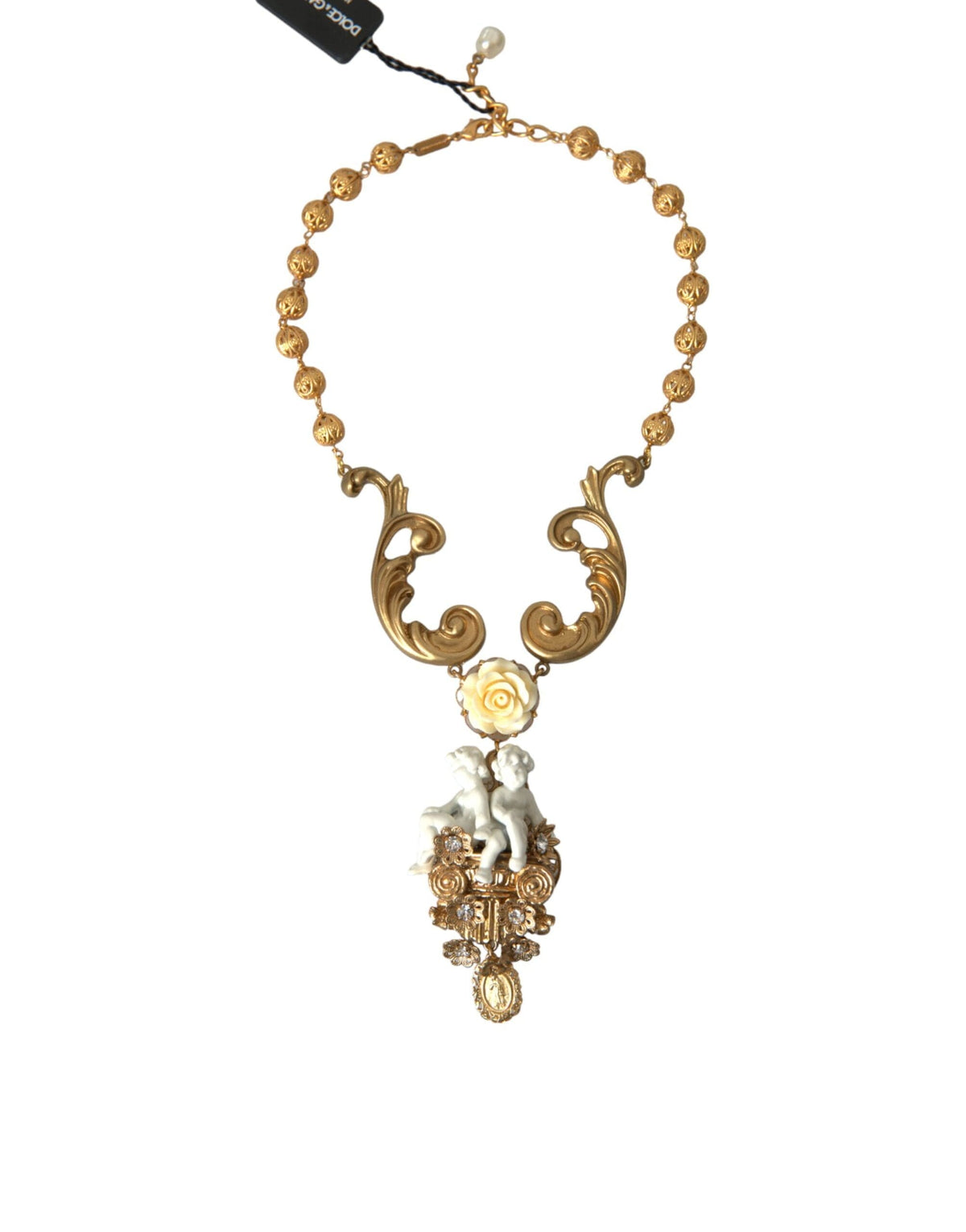 Collier Dolce &amp; Gabbana en laiton doré avec perles florales et anges