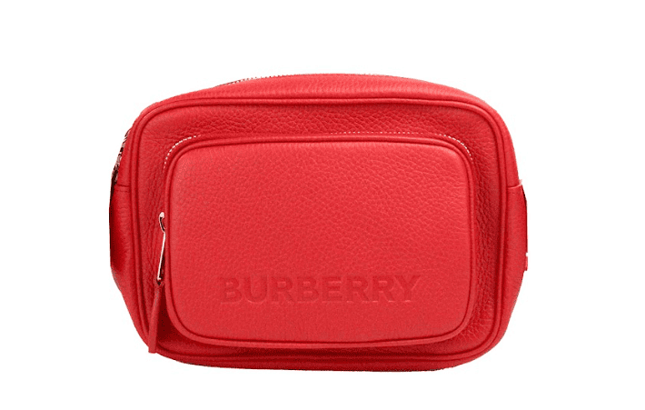 Petit sac bandoulière pour appareil photo en cuir grainé rouge vif de marque Burberry