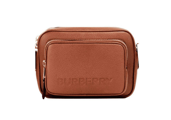 Petit sac bandoulière pour appareil photo en cuir marron clair de marque Burberry