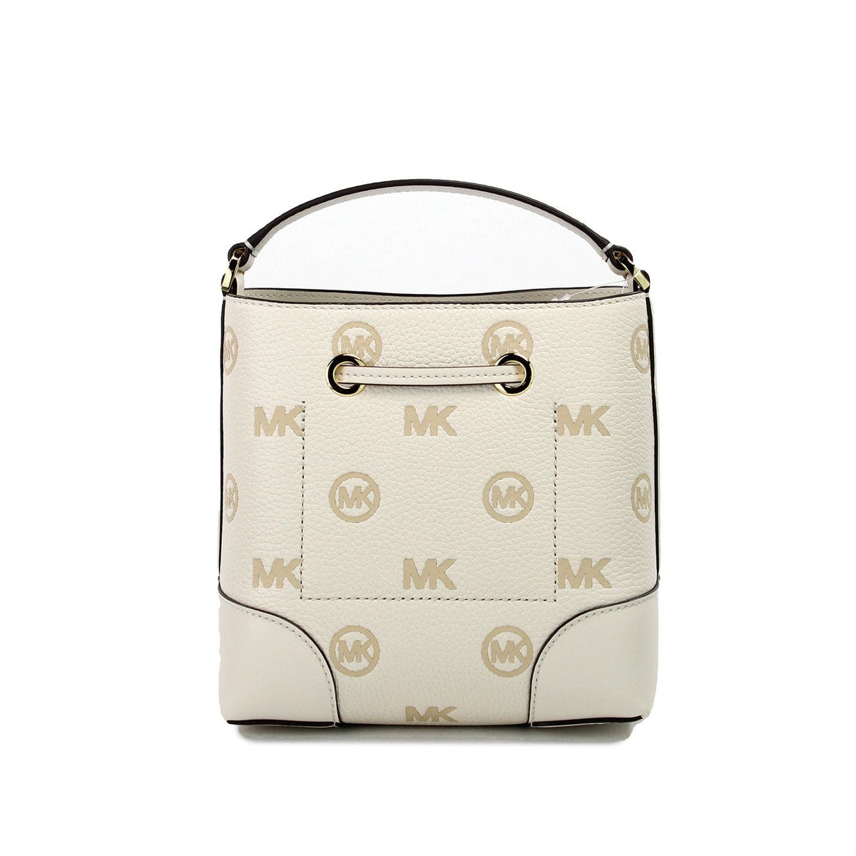 Michael Kors Mercer Small Light Cream Embossed Drawstring Bucket Messenger Bag