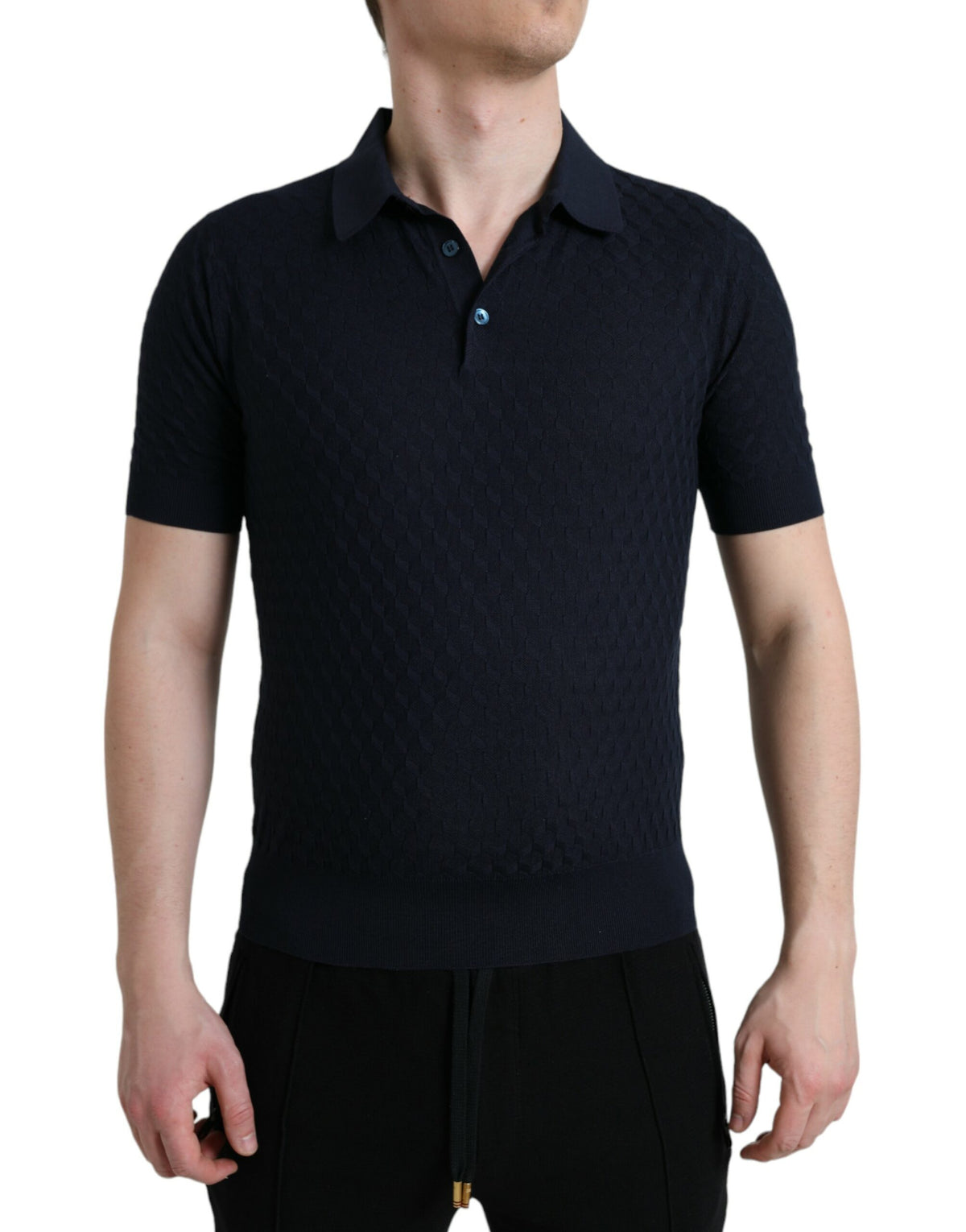 Camiseta polo de manga corta con cuello azul oscuro de Dolce &amp; Gabbana