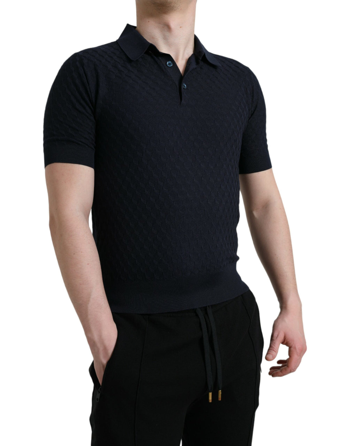 Camiseta polo de manga corta con cuello azul oscuro de Dolce &amp; Gabbana