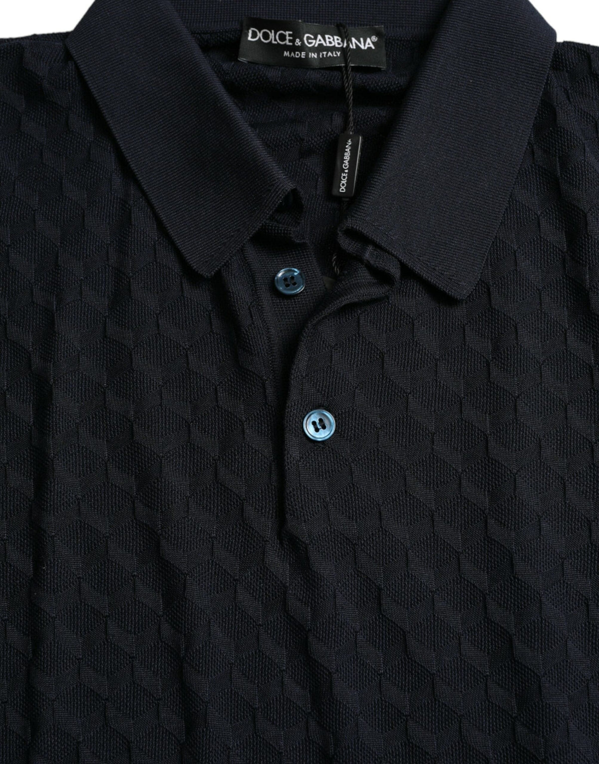 Camiseta polo de manga corta con cuello azul oscuro de Dolce &amp; Gabbana