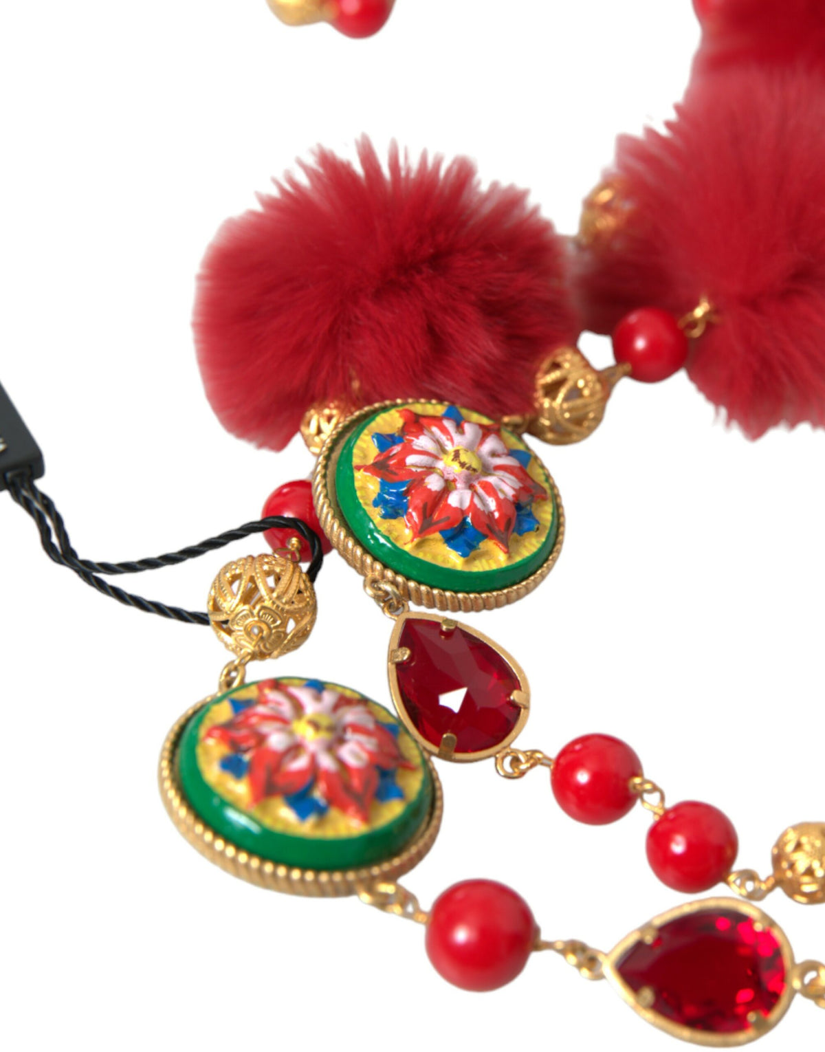 Collar de cadena Carretto de piel roja con cristales y latón dorado de Dolce &amp; Gabbana