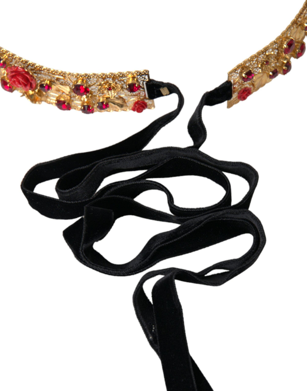 Ceinture Dolce &amp; Gabbana en laiton doré avec cristaux et roses rouges