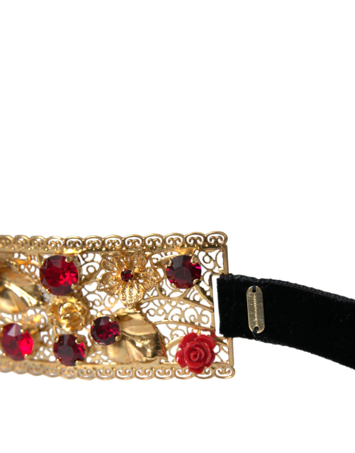 Ceinture Dolce &amp; Gabbana en laiton doré avec cristaux et roses rouges