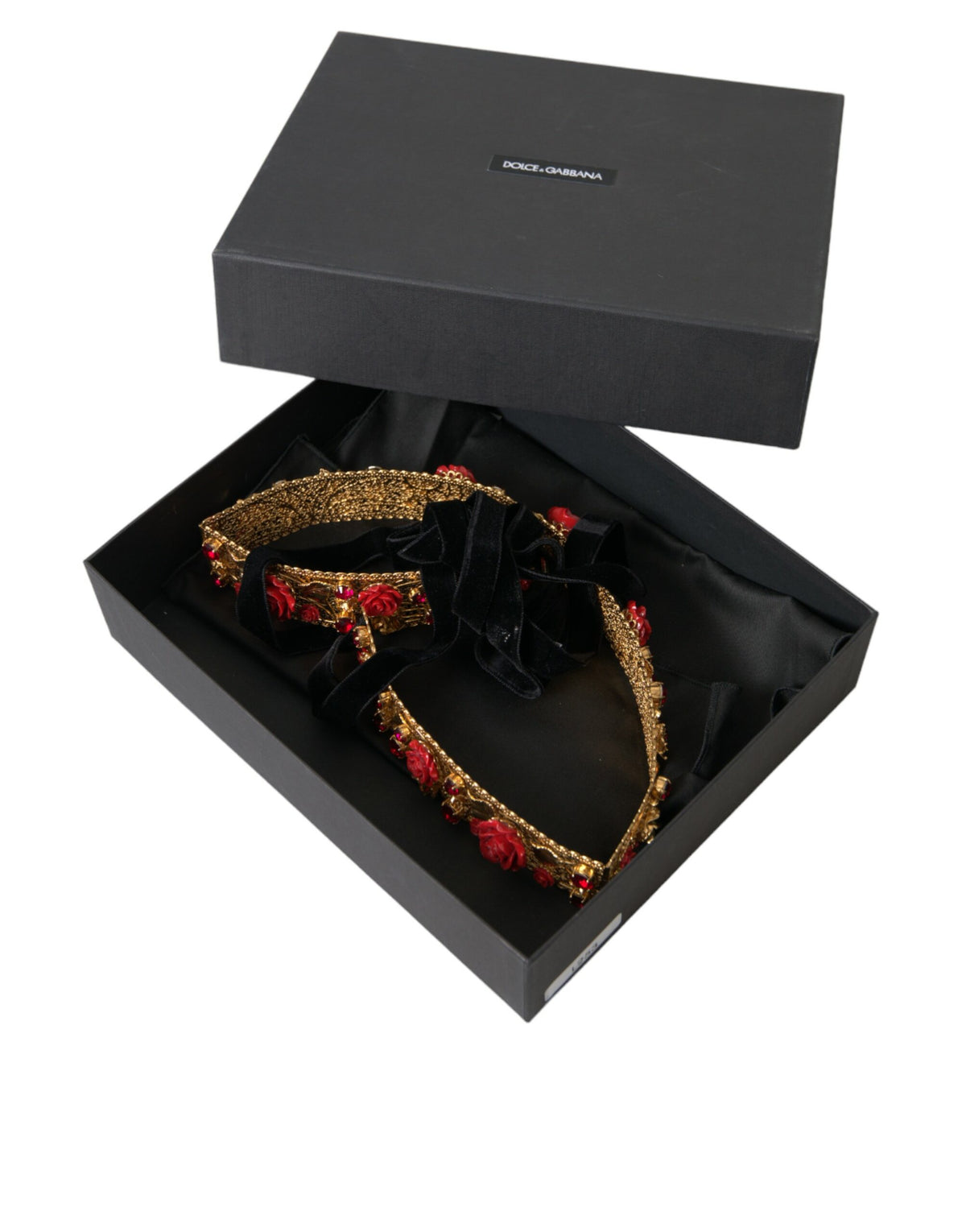 Ceinture Dolce &amp; Gabbana en laiton doré avec cristaux et roses rouges