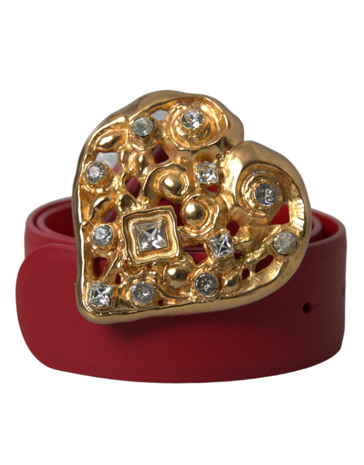 Cinturón de piel roja con hebilla de metal y corazón dorado de Dolce &amp; Gabbana