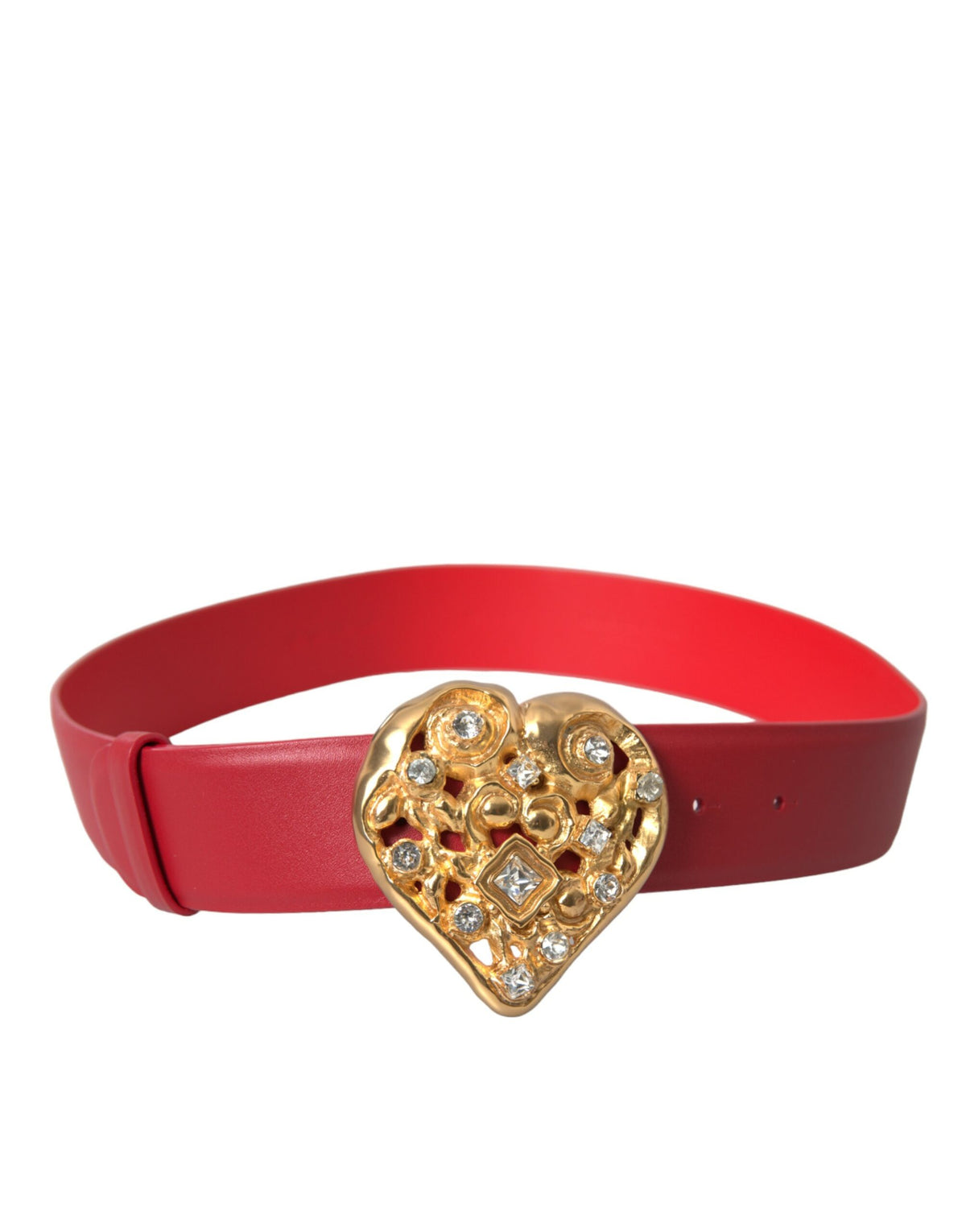 Cinturón de piel roja con hebilla de metal y corazón dorado de Dolce &amp; Gabbana