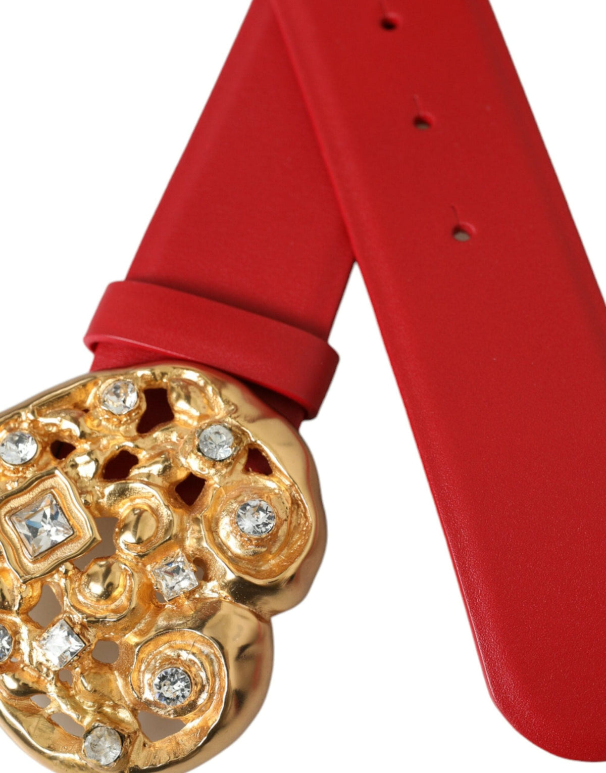 Ceinture en cuir rouge Dolce &amp; Gabbana avec boucle en métal doré et cœur