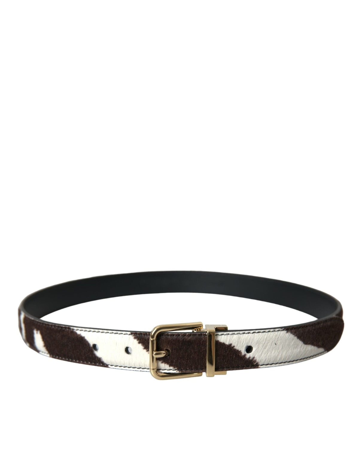 Ceinture Dolce &amp; Gabbana en poil de poney zèbre marron et blanc avec boucle dorée