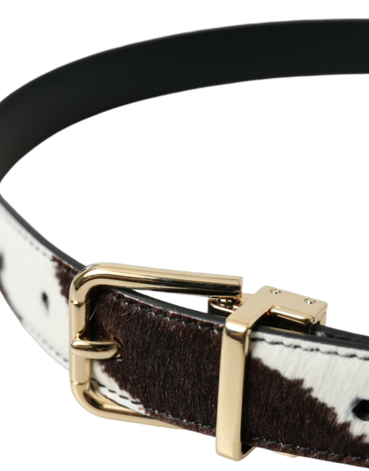 Ceinture Dolce &amp; Gabbana en poil de poney zèbre marron et blanc avec boucle dorée