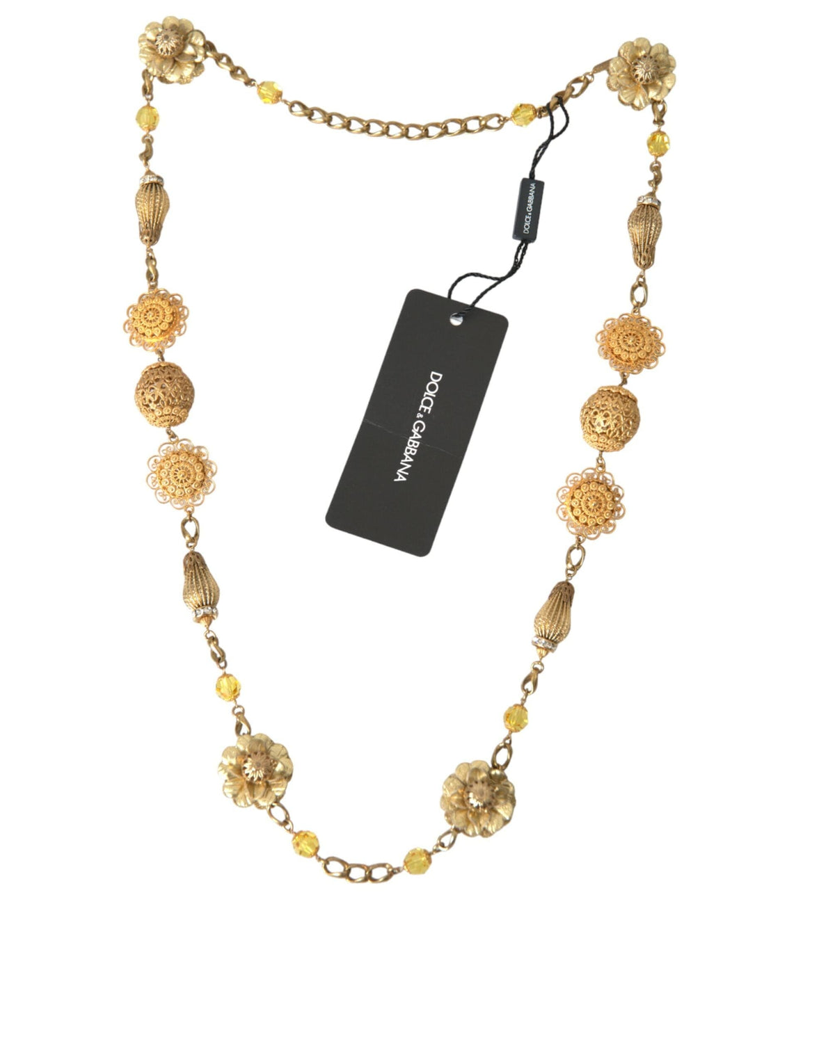 Collier Dolce &amp; Gabbana en laiton doré et filigrane avec fleur en cristal