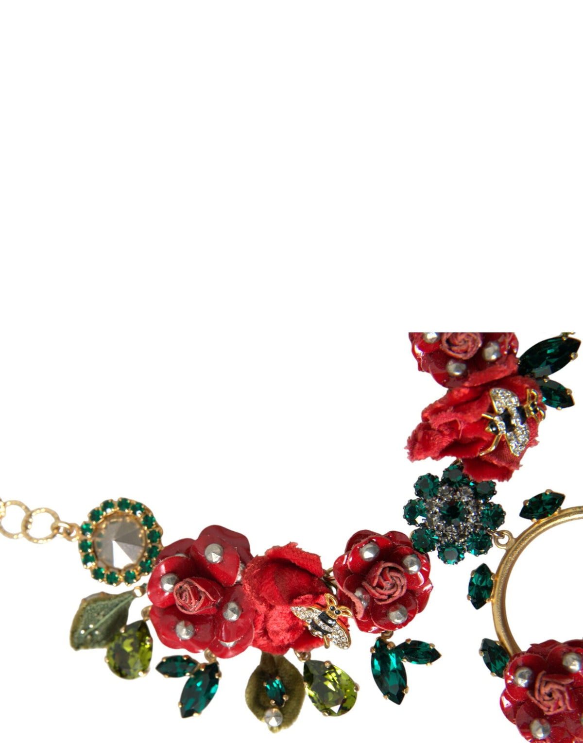 Collier Dolce &amp; Gabbana avec pendentif en cristal et pétales de rose et chaîne à maillons en laiton doré