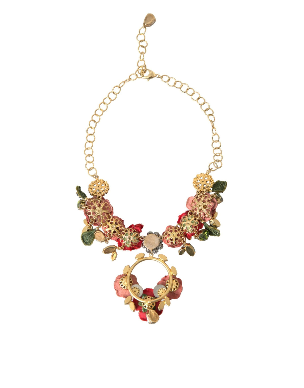 Collier Dolce &amp; Gabbana avec pendentif en cristal et pétales de rose et chaîne à maillons en laiton doré