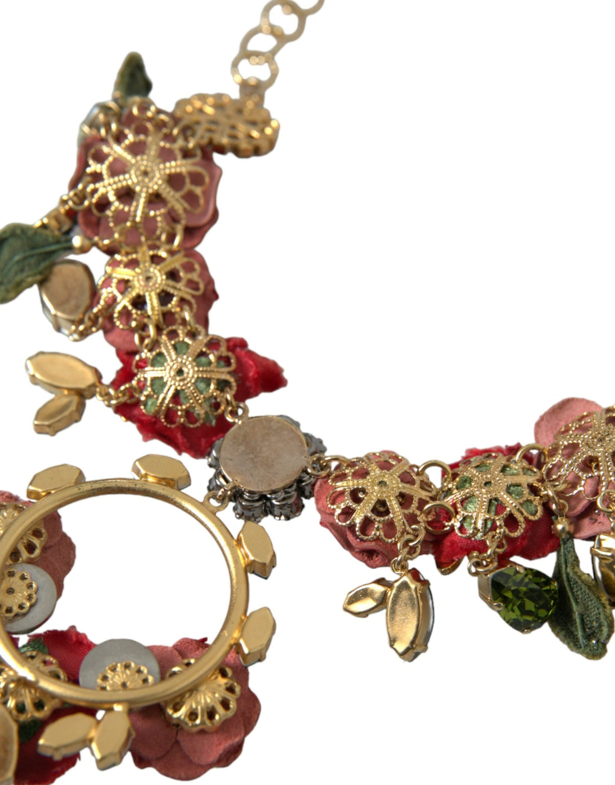 Collar con colgante de pétalos de rosa y cristales de Dolce &amp; Gabbana con cadena de eslabones de latón dorado