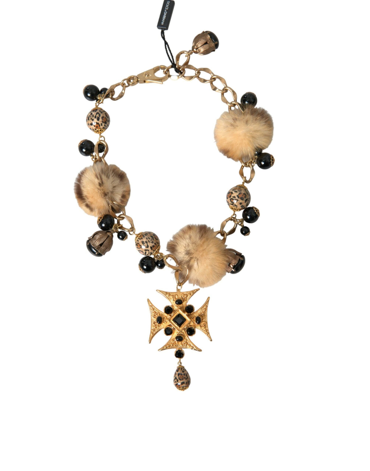 Collier ras du cou en filigrane de fourrure de lapin Dolce &amp; Gabbana avec cristaux noirs et dorés