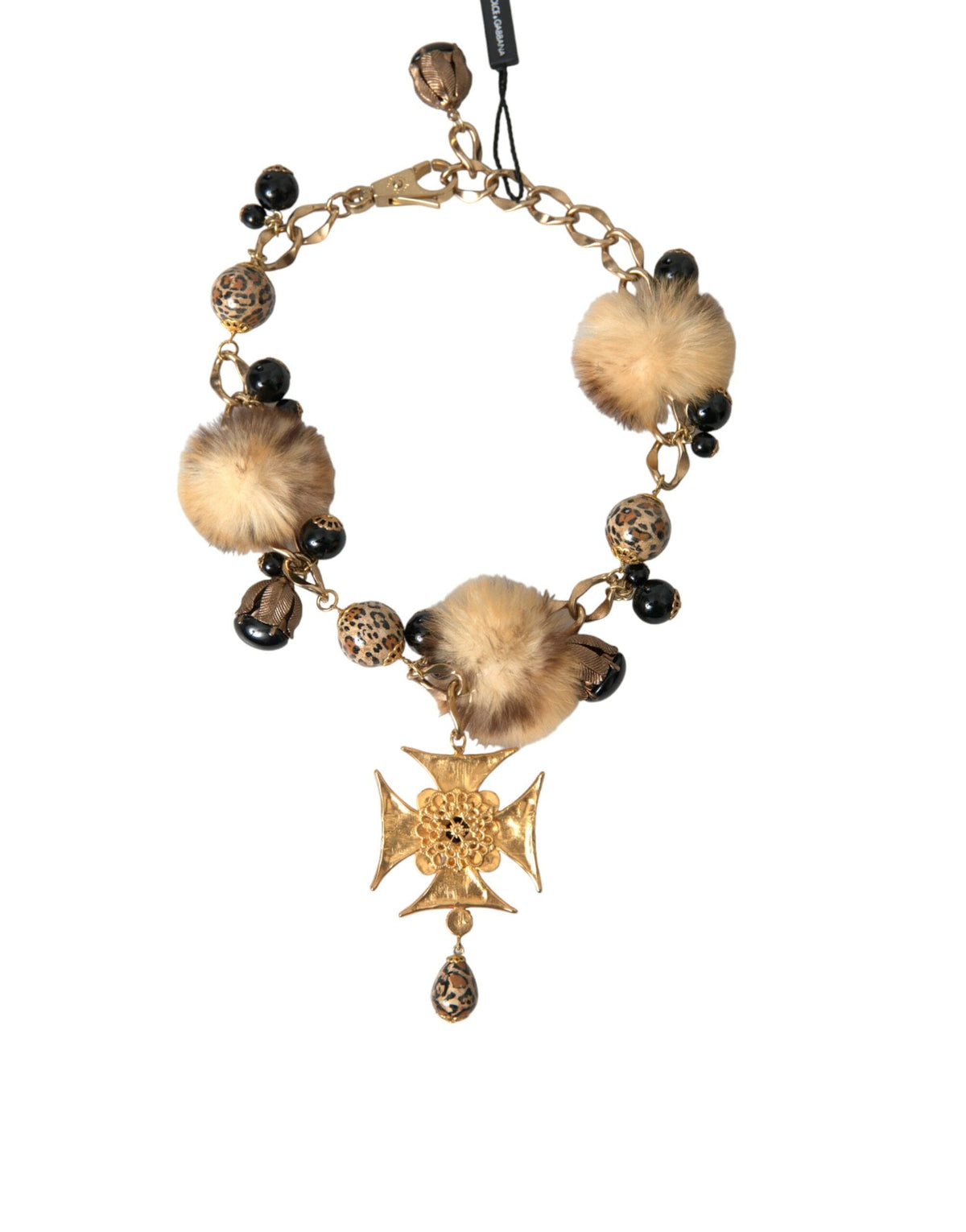 Collier ras du cou en filigrane de fourrure de lapin Dolce &amp; Gabbana avec cristaux noirs et dorés