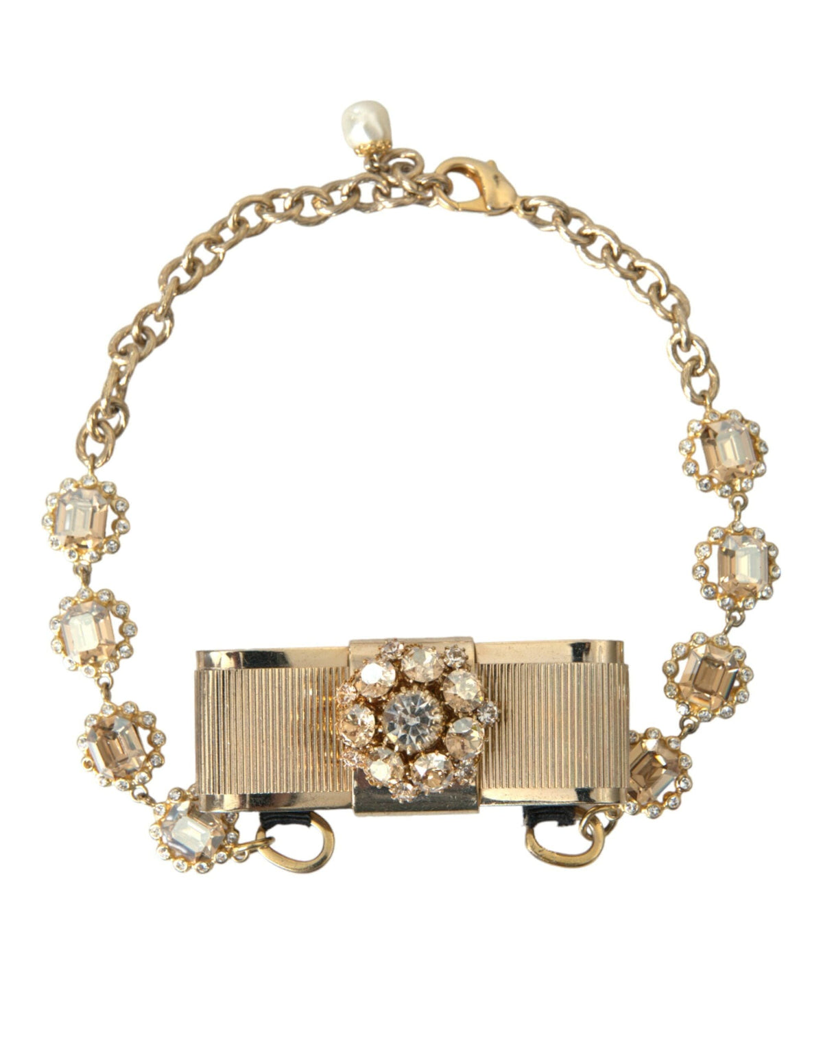 Collier ras du cou Dolce &amp; Gabbana en laiton doré avec chaîne en forme de nœud en cristal transparent