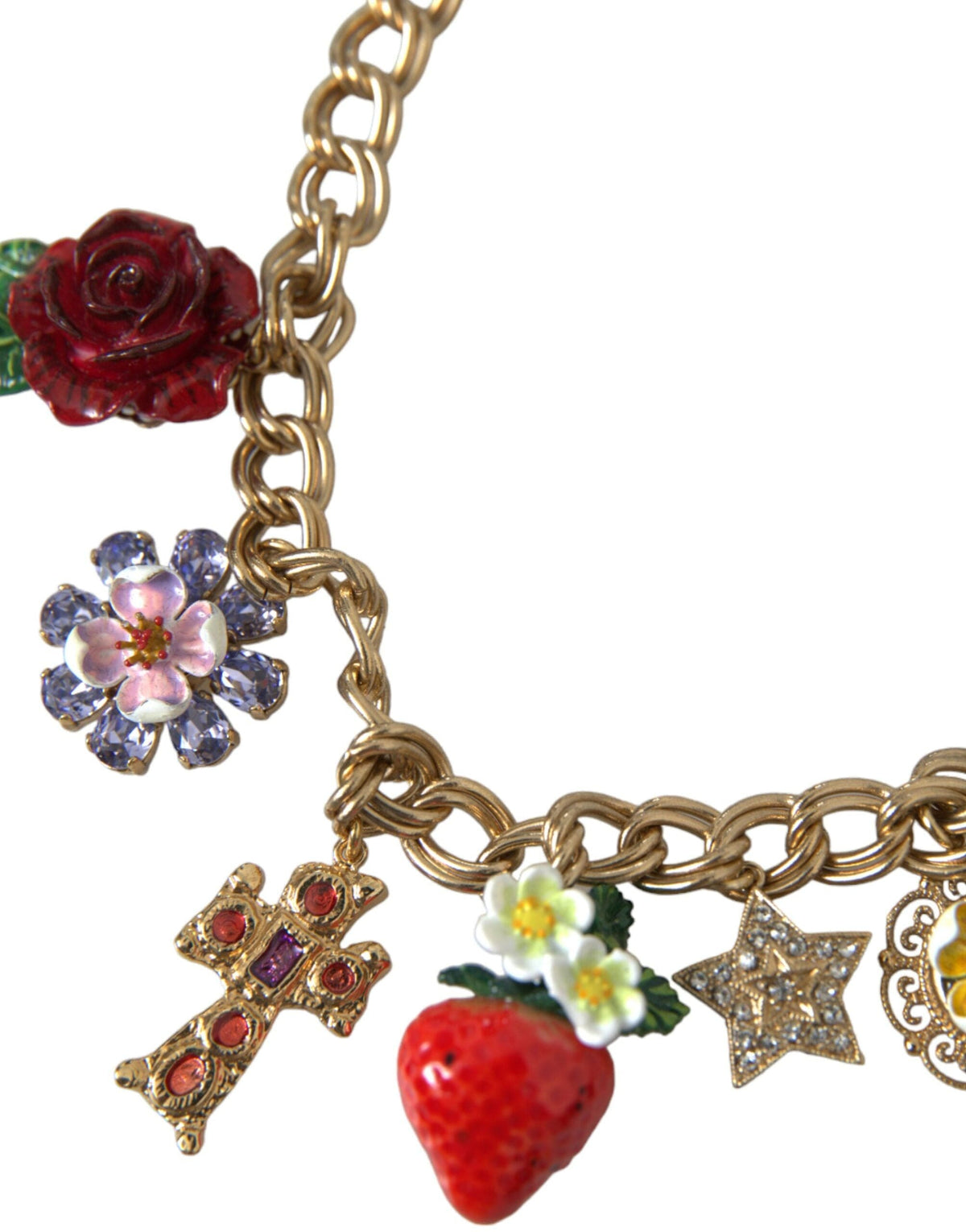 Collar con colgante de estrella, fresa y cruz rosa con cadena dorada de Dolce &amp; Gabbana