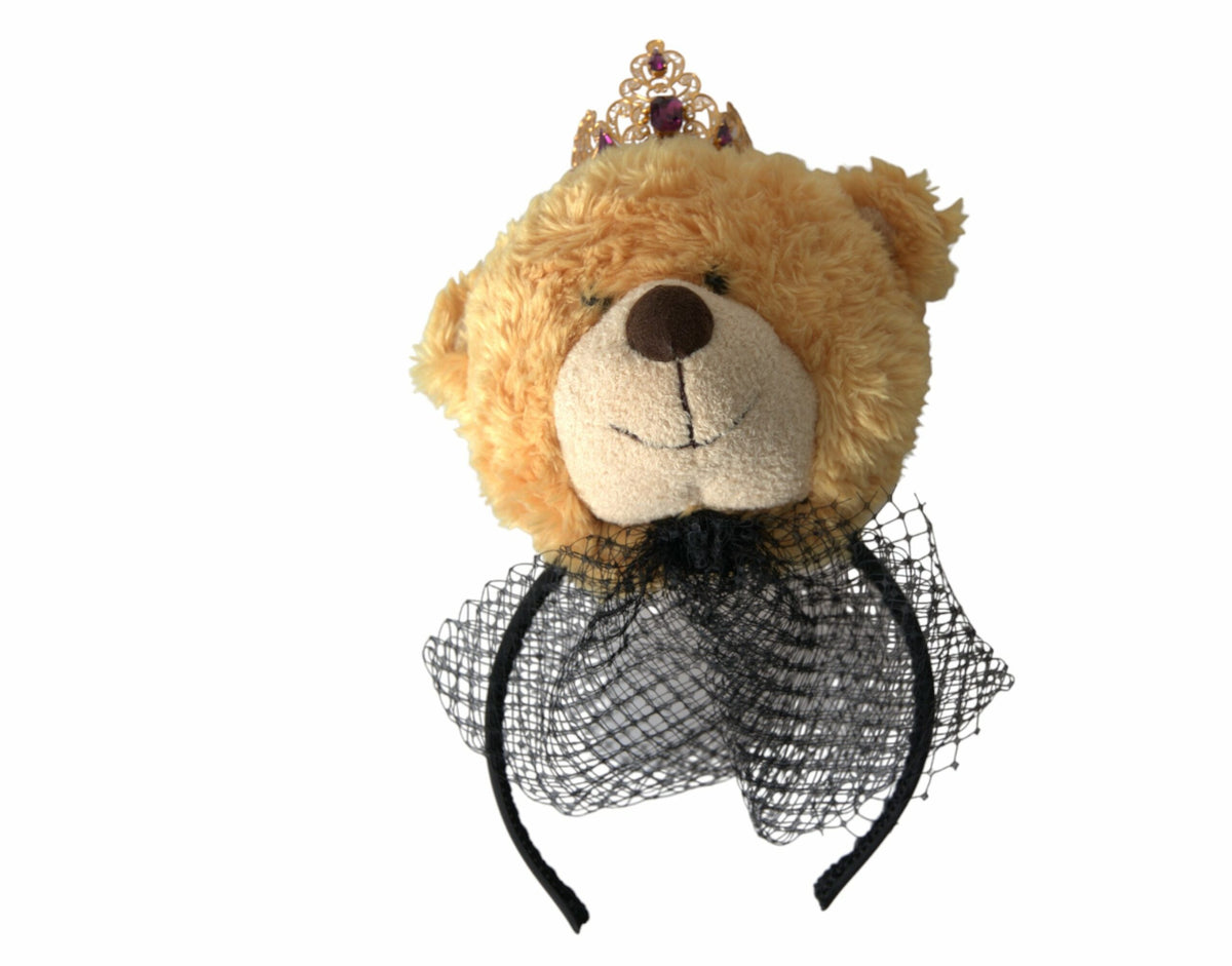 Serre-tête et diadème en cristal doré avec ours en peluche marron Dolce &amp; Gabbana