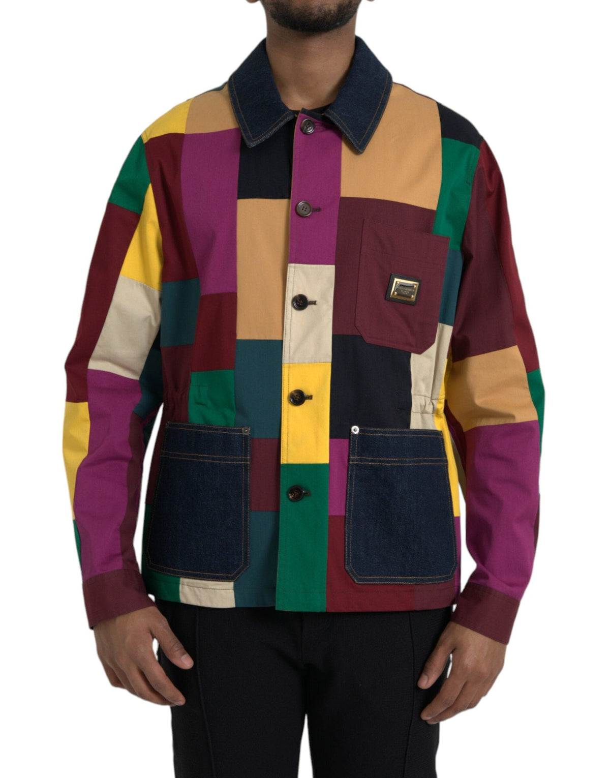 Veste à col en coton patchwork multicolore Dolce &amp; Gabbana