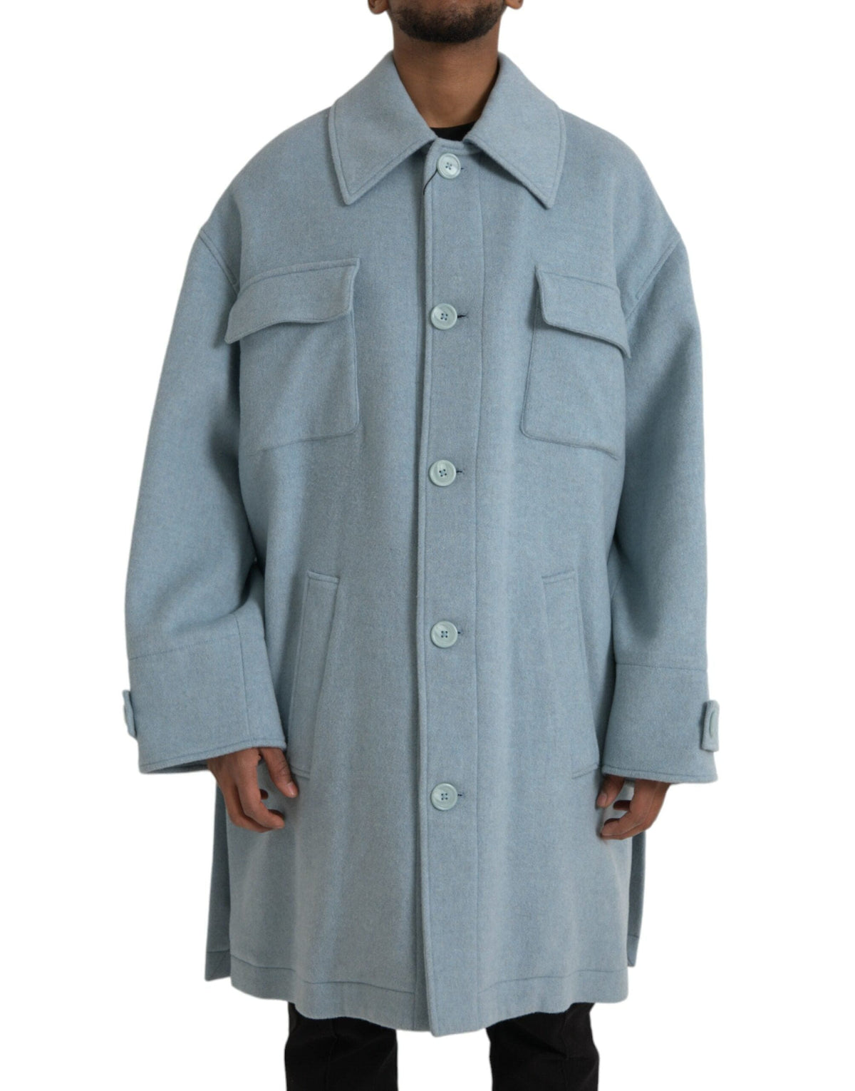 Veste trench-coat à boutons en laine bleu clair Dolce &amp; Gabbana