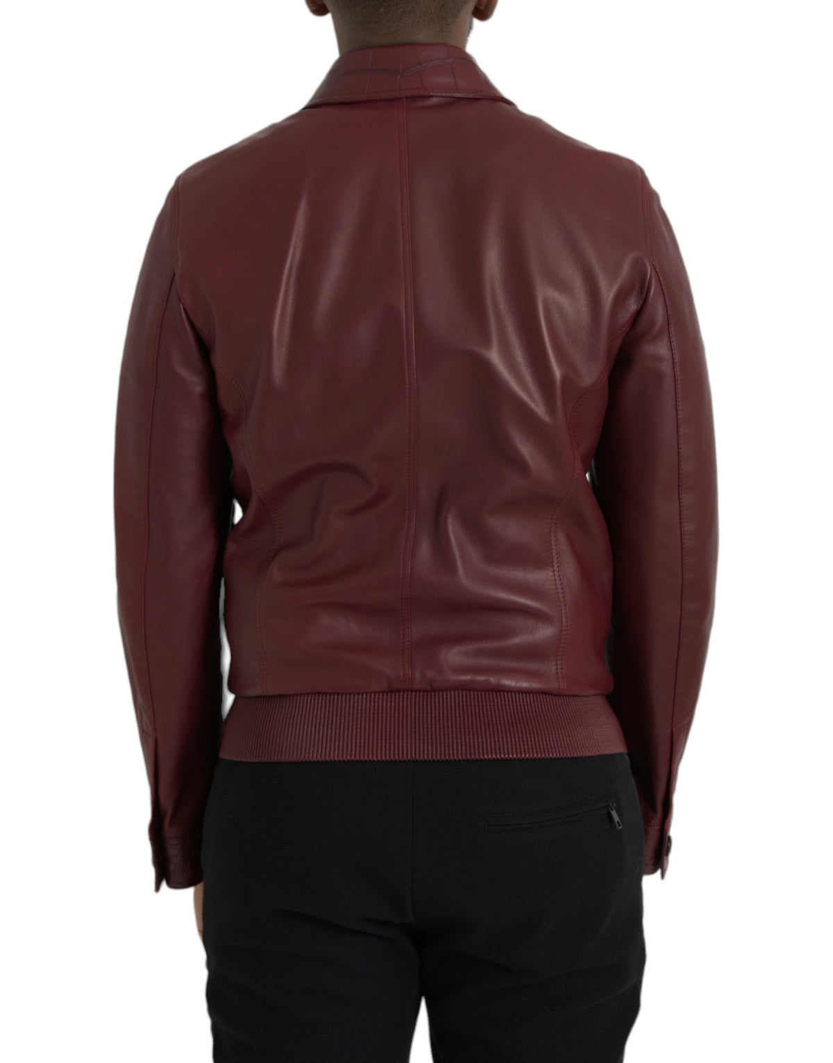 Dolce &amp; Gabbana - Veste motard zippée en cuir exotique marron