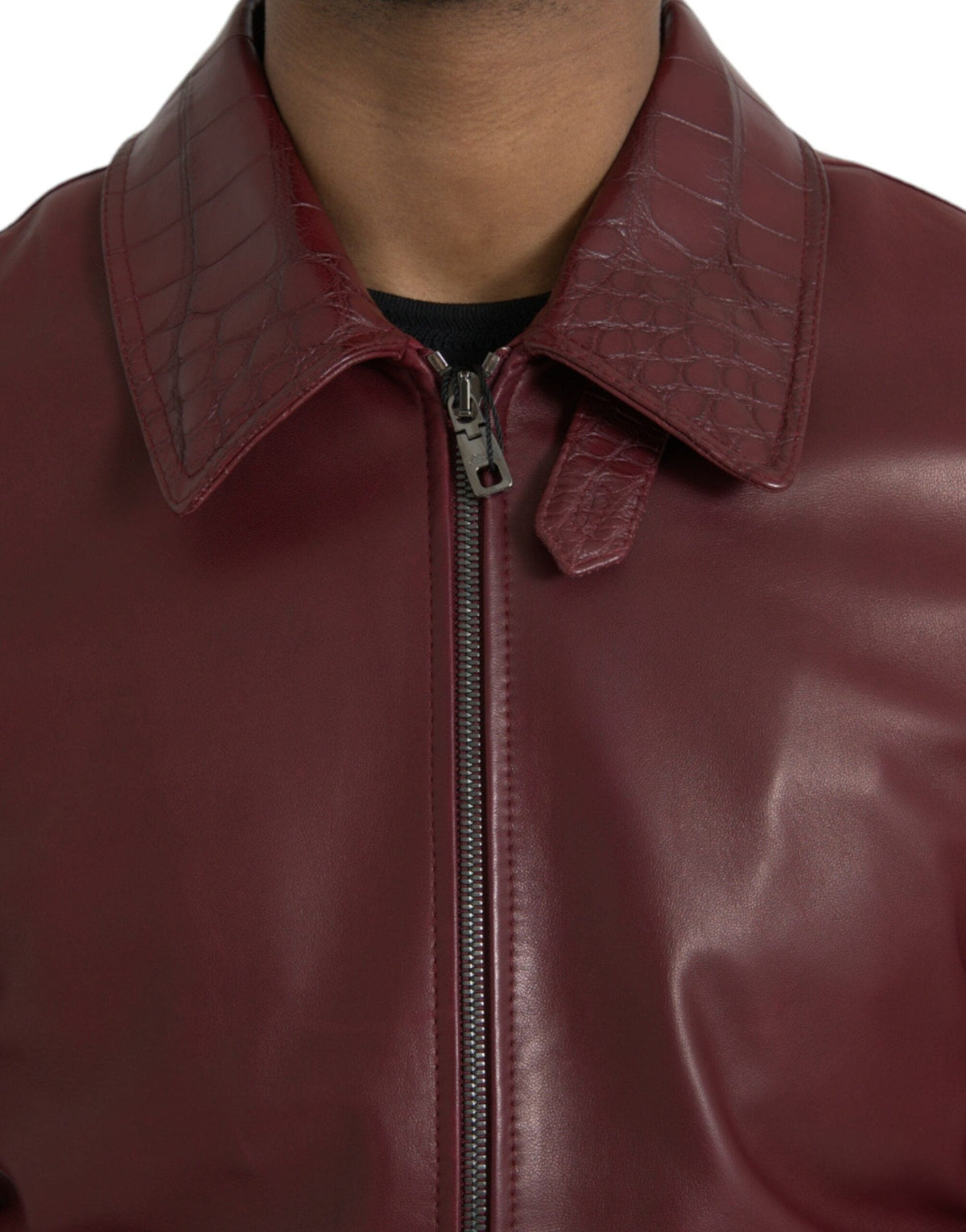 Dolce &amp; Gabbana - Veste motard zippée en cuir exotique marron