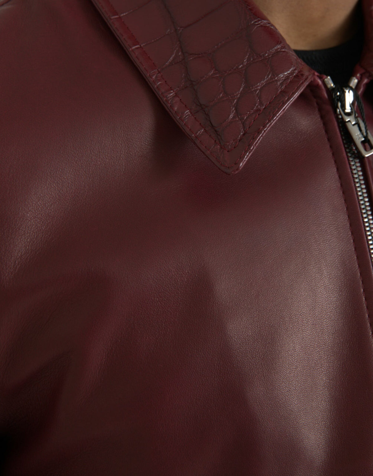 Dolce &amp; Gabbana - Veste motard zippée en cuir exotique marron